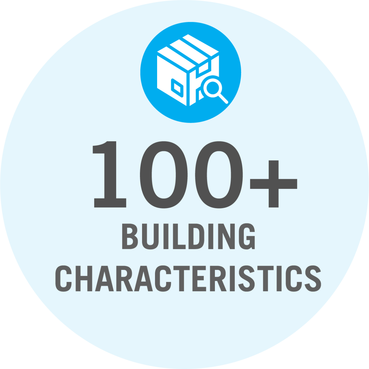 A blue circular icon with the text "100| building characteristics"
