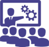a purple icon of an instructor teaching a class
