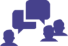 a purple icon of people in conversation